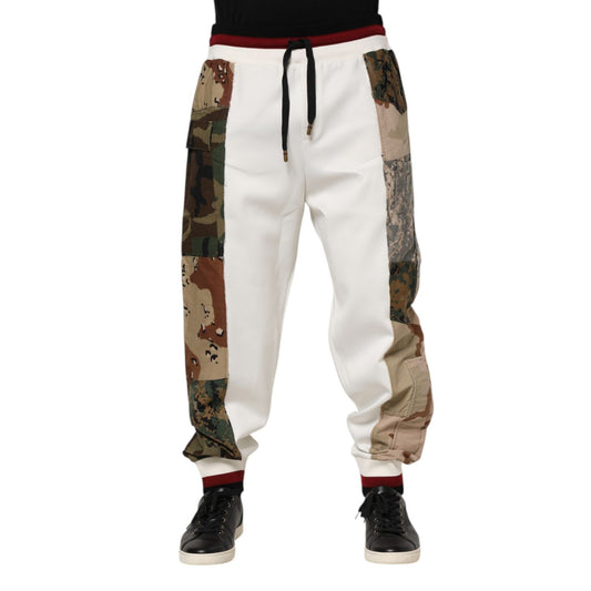 Dolce & Gabbana White Patchwork Mens Jogger Pants