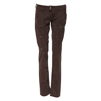 CYCLE Brown Cotton Low Waist Skinny Casual Jeans CYCLE