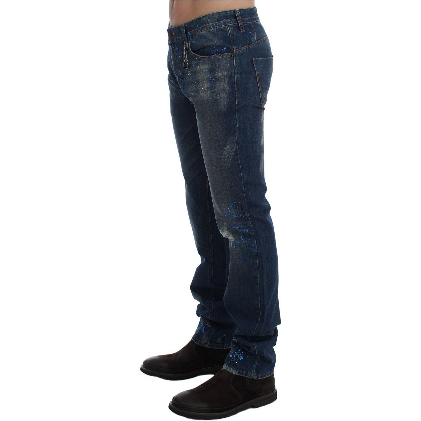 Costume National Chic Blue Wash Painted Slim Fit Jeans Costume National