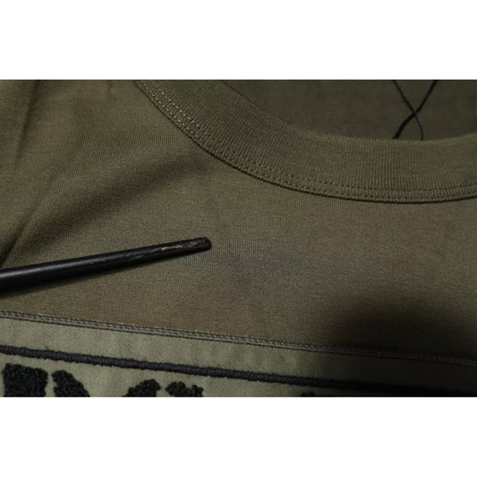 Dolce & Gabbana Army Green DG Love Cotton Crew Neck T-shirt