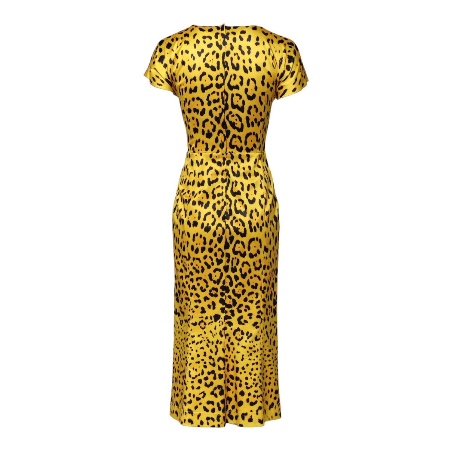Dolce & Gabbana Yellow Polyester Leopard Midi Sheath Dress