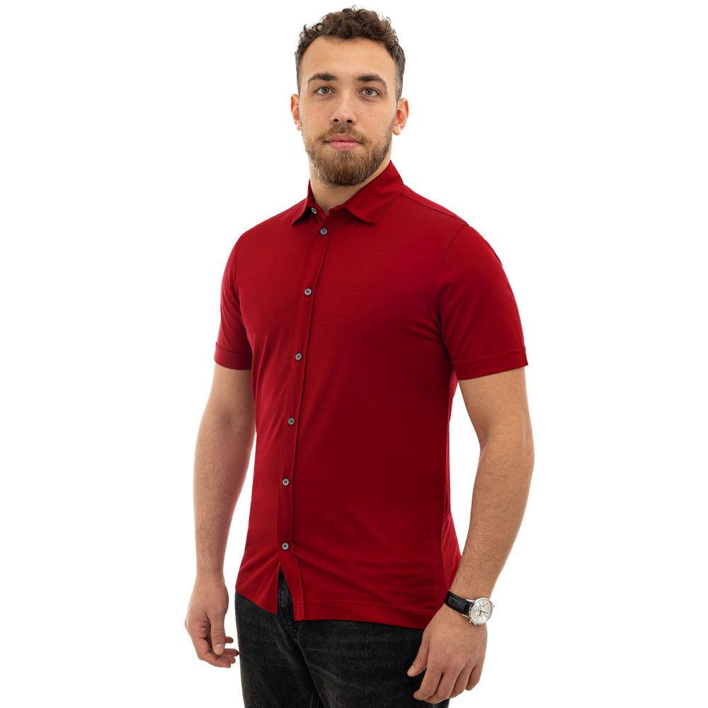 Canali Red Cotton Shortsleeve Shirt Canali
