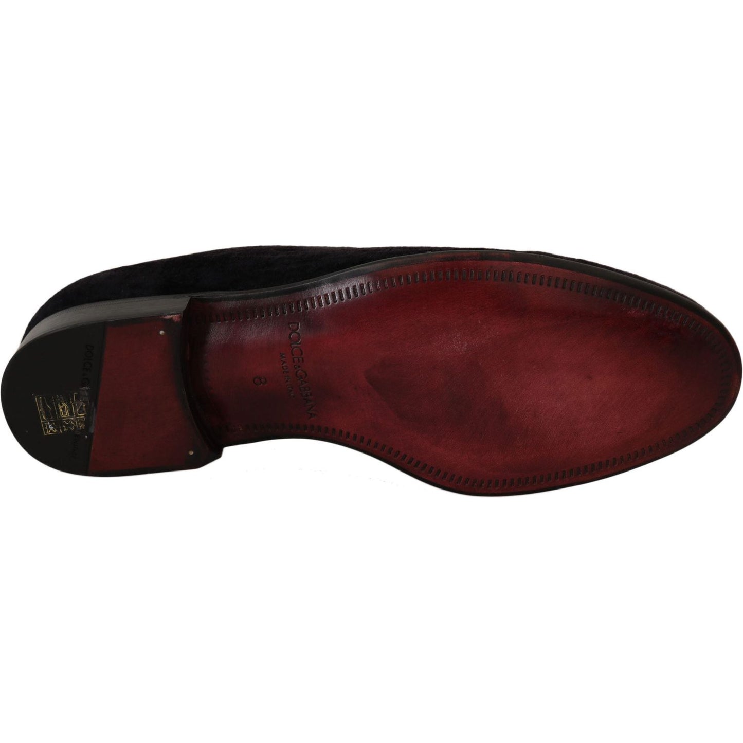 Dolce & Gabbana Loafers Black Velvet Gold Crown