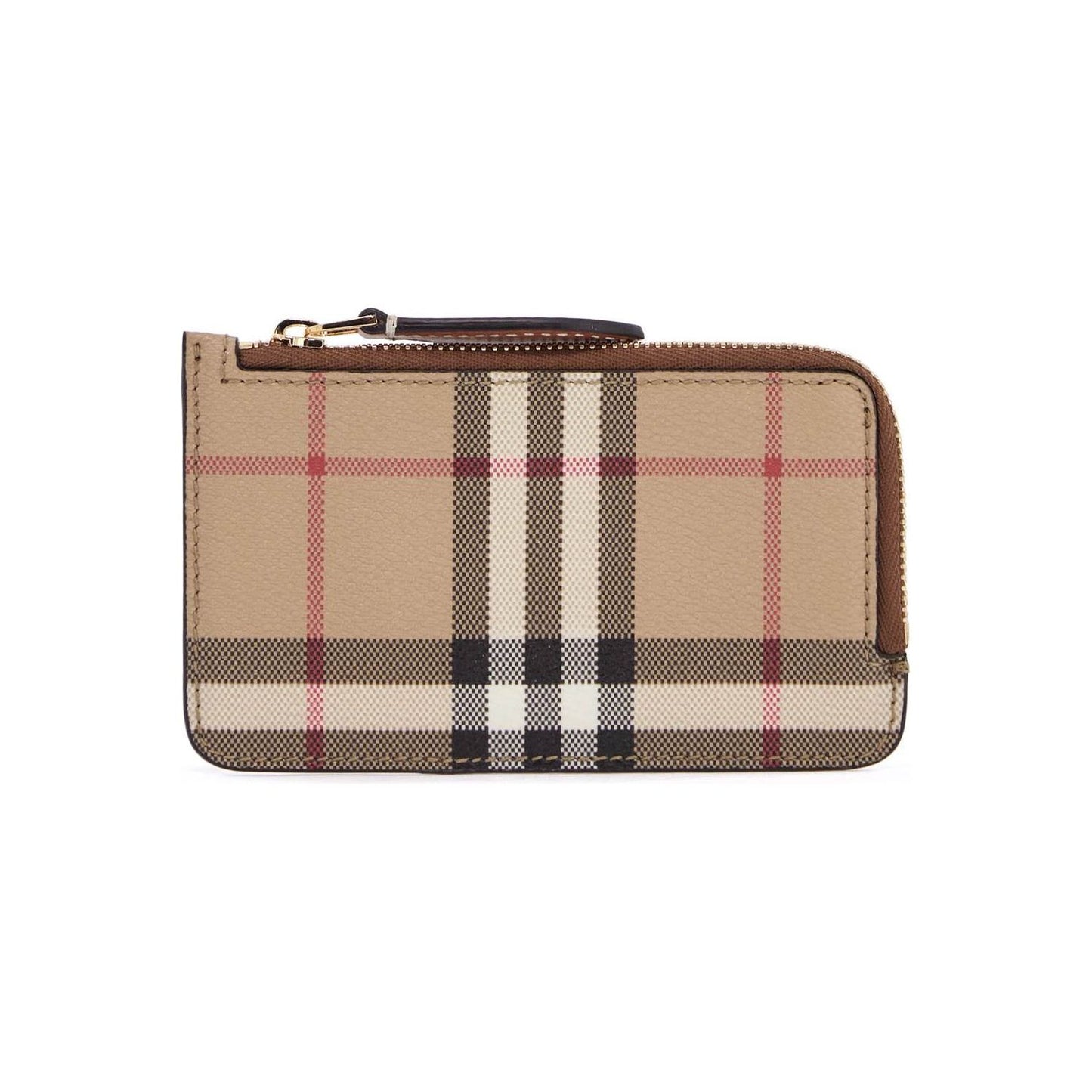 Burberry beige leather wallet with check pattern and zip closure Wallets Burberry