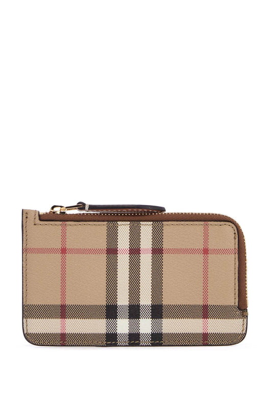 Burberry beige leather wallet with check pattern and zip closure Wallets Burberry