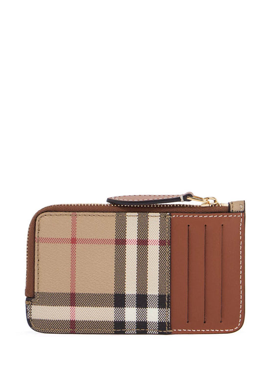 Burberry beige leather wallet with check pattern and zip closure Wallets Burberry