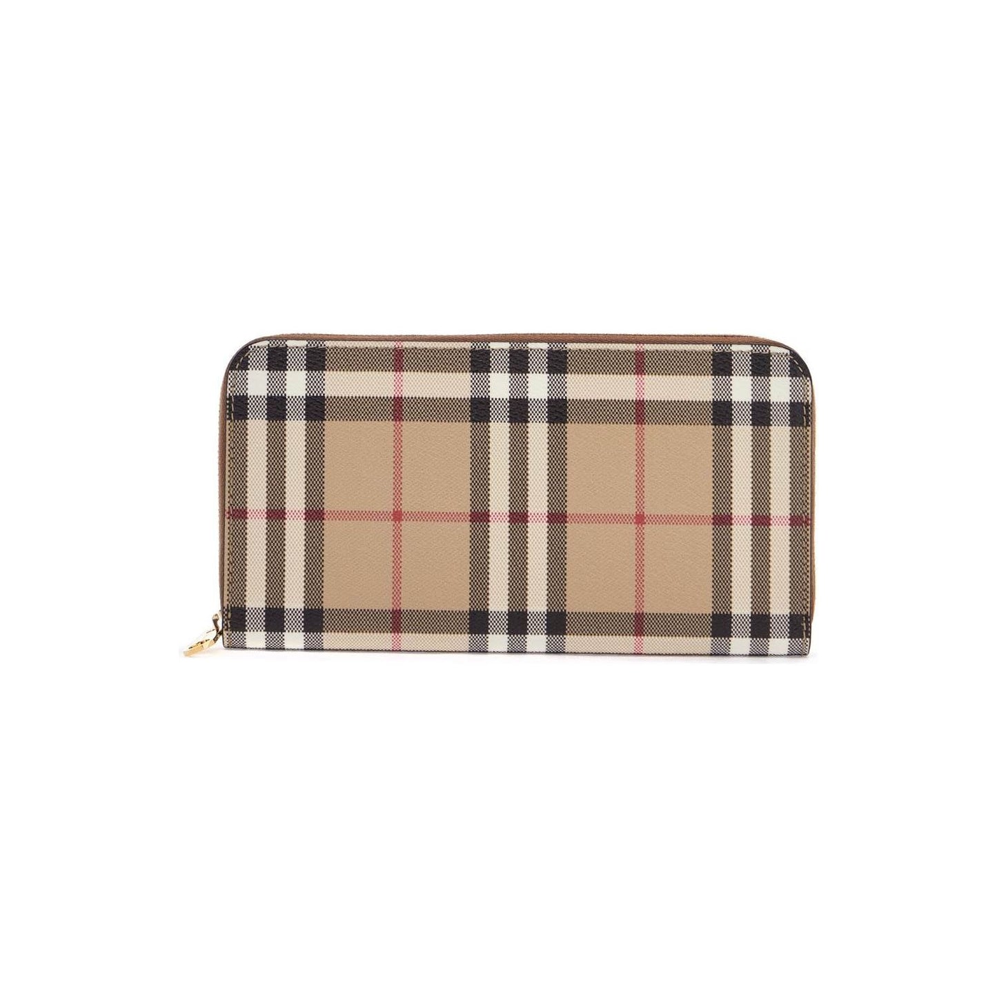 Burberry compact wallet with zip in beige polyurethane tartan pattern Wallets Burberry