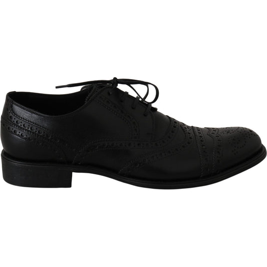 Dolce & Gabbana Elegant Black Leather Derby Wingtip Dress Shoes Dress Shoes Dolce & Gabbana