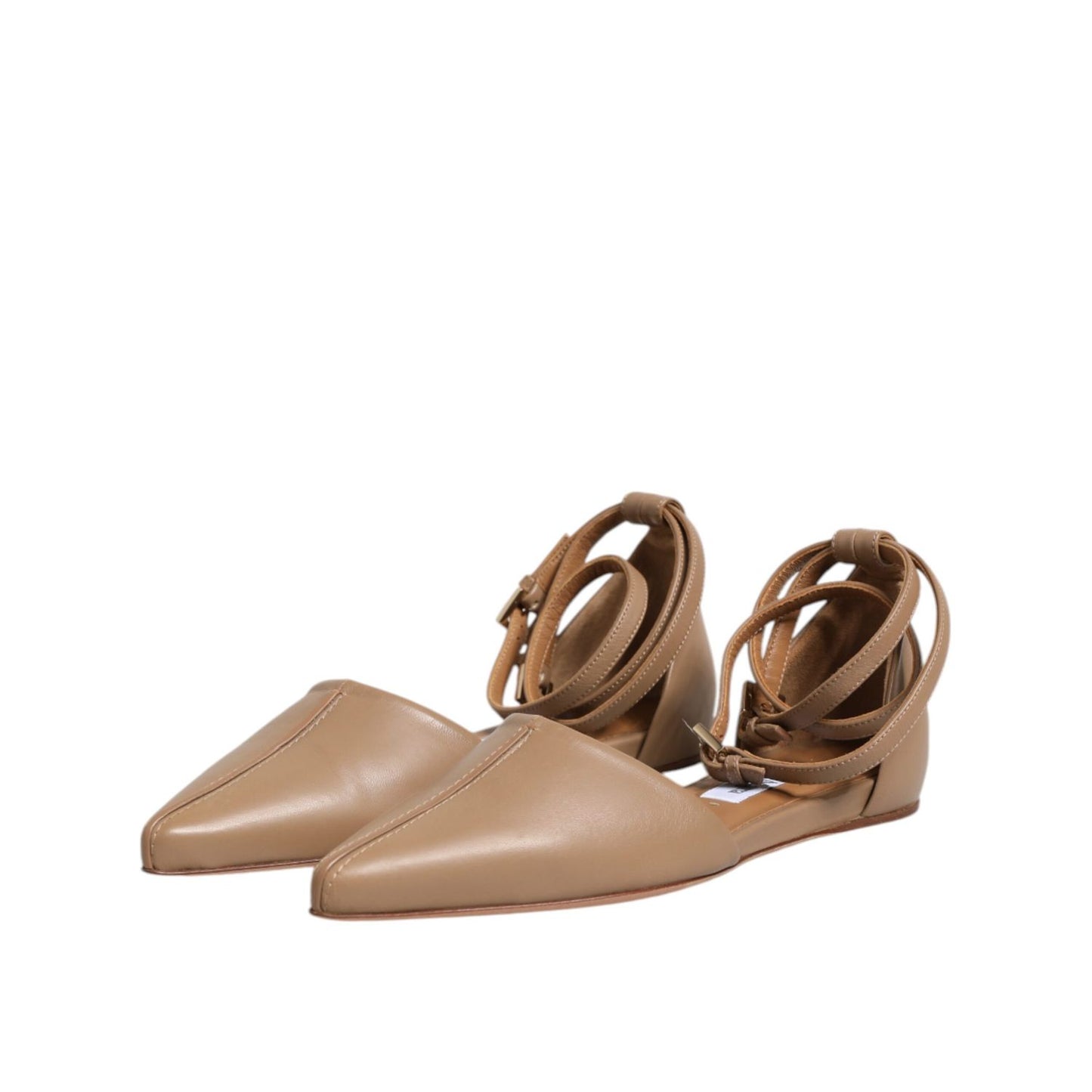 Max Mara Beige Leather Pointed Toe Sandals Ballet Flat Shoes