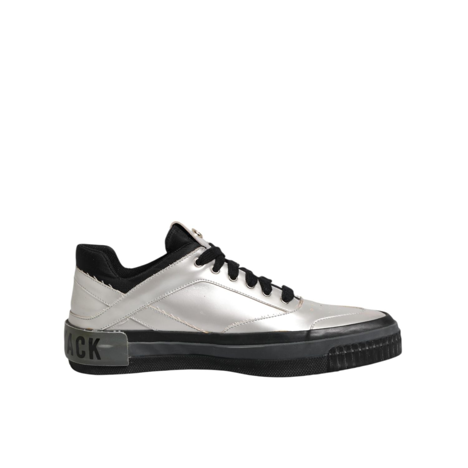 HIDE & JACK Silver Leather Lace Up Low Top Sneakers Shoes