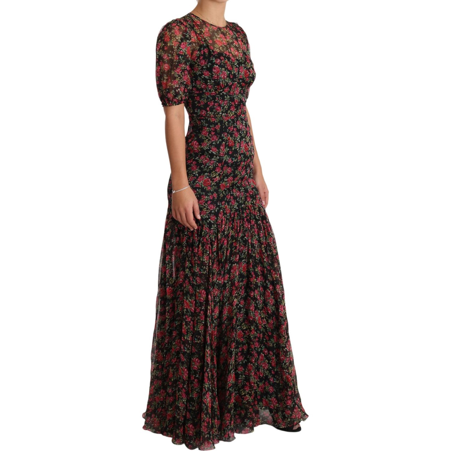 Dolce & Gabbana Elegant Black Silk Floral A-Line Gown Dolce & Gabbana