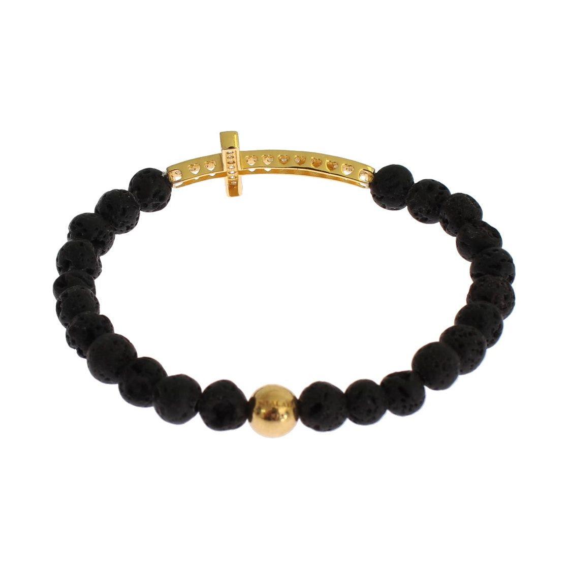 Nialaya Elegant Gold & Black Lava Stone Bracelet Bracelet Nialaya