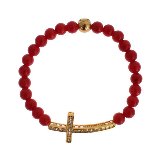 Nialaya Elegant Gold and Red Coral Beaded Bracelet Bracelet Nialaya