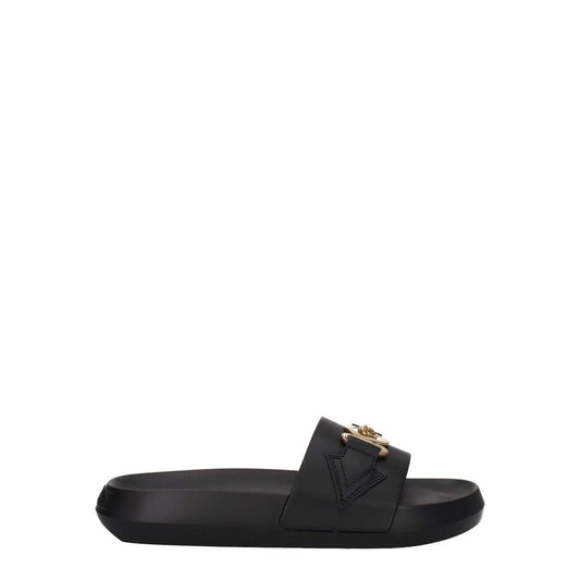 Versace Black Leather Slippers 1728,75667636384,Black,EU35/US5,EU36/US6,New with tags,Sandals - Shoes,Shoes,Slippers - Sandals - Shoes,Versace,Women