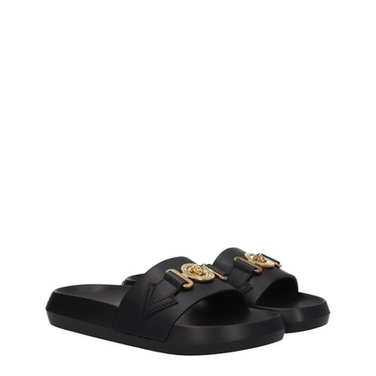 Versace Black Leather Slippers 1728,75667636384,Black,EU35/US5,EU36/US6,New with tags,Sandals - Shoes,Shoes,Slippers - Sandals - Shoes,Versace,Women