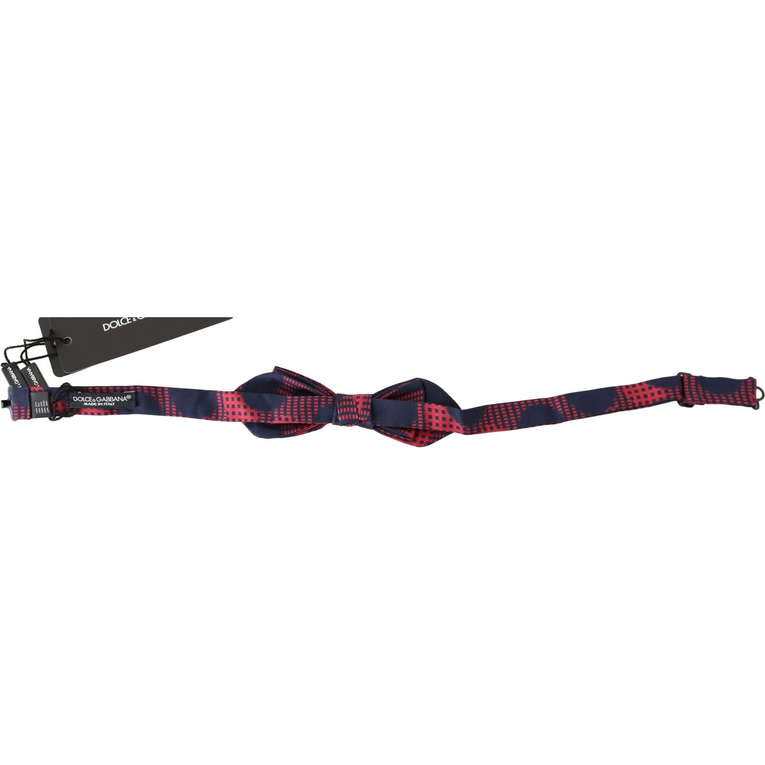 Dolce & Gabbana Red Checkered 100% Silk Adjustable Men Neck Bow Tie