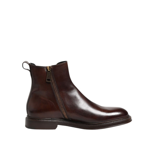 Dolce & Gabbana Brown Chelsea Leather Mid Calf Boots Shoes