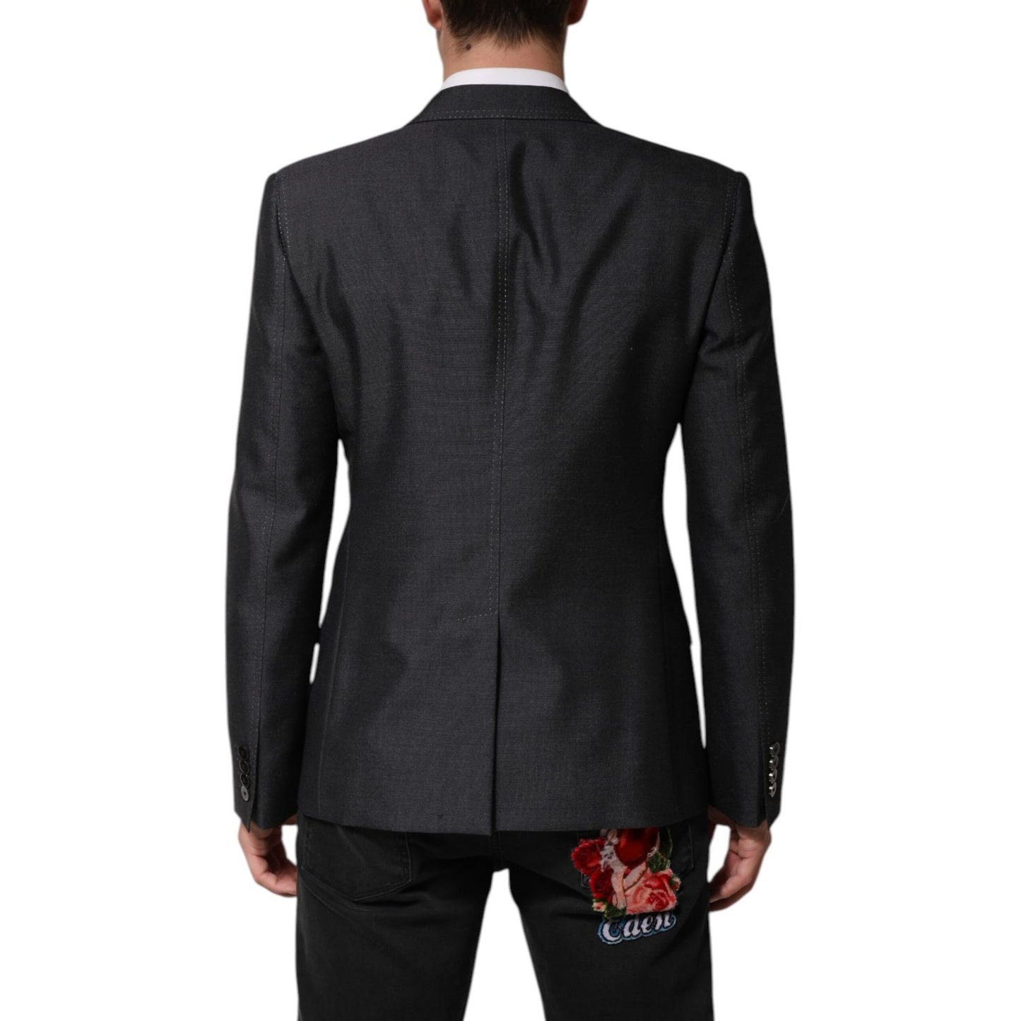 Dolce & Gabbana Dark Gray Bee Embroidery Wool Coat Blazer