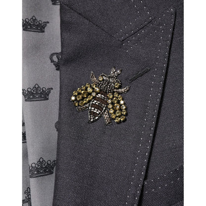 Dolce & Gabbana Dark Gray Bee Embroidery Wool Coat Blazer