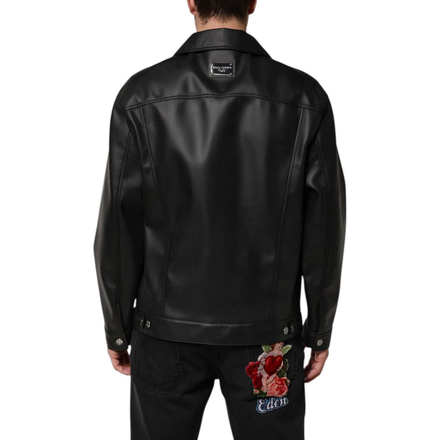 Dolce & Gabbana Black Polyester Button Down Biker Jacket