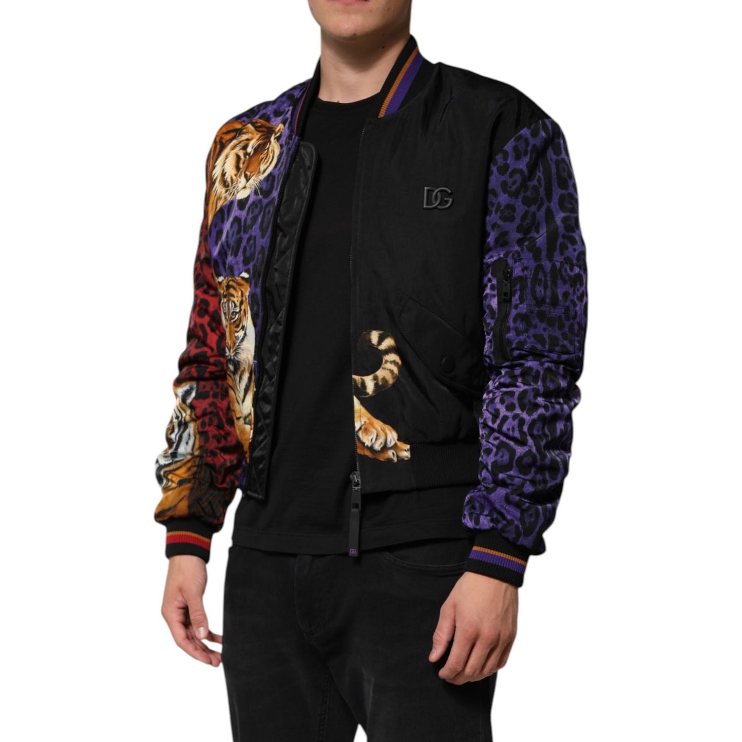 Dolce & Gabbana Multicolor Tiger Print Men Bomber Jacket