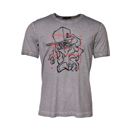 Dolce & Gabbana Gray Graphic Print Cotton Crew Neck T-shirt