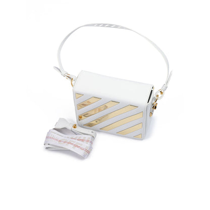 Off-White White/Gold Metallic Stripe Crossbody Bag