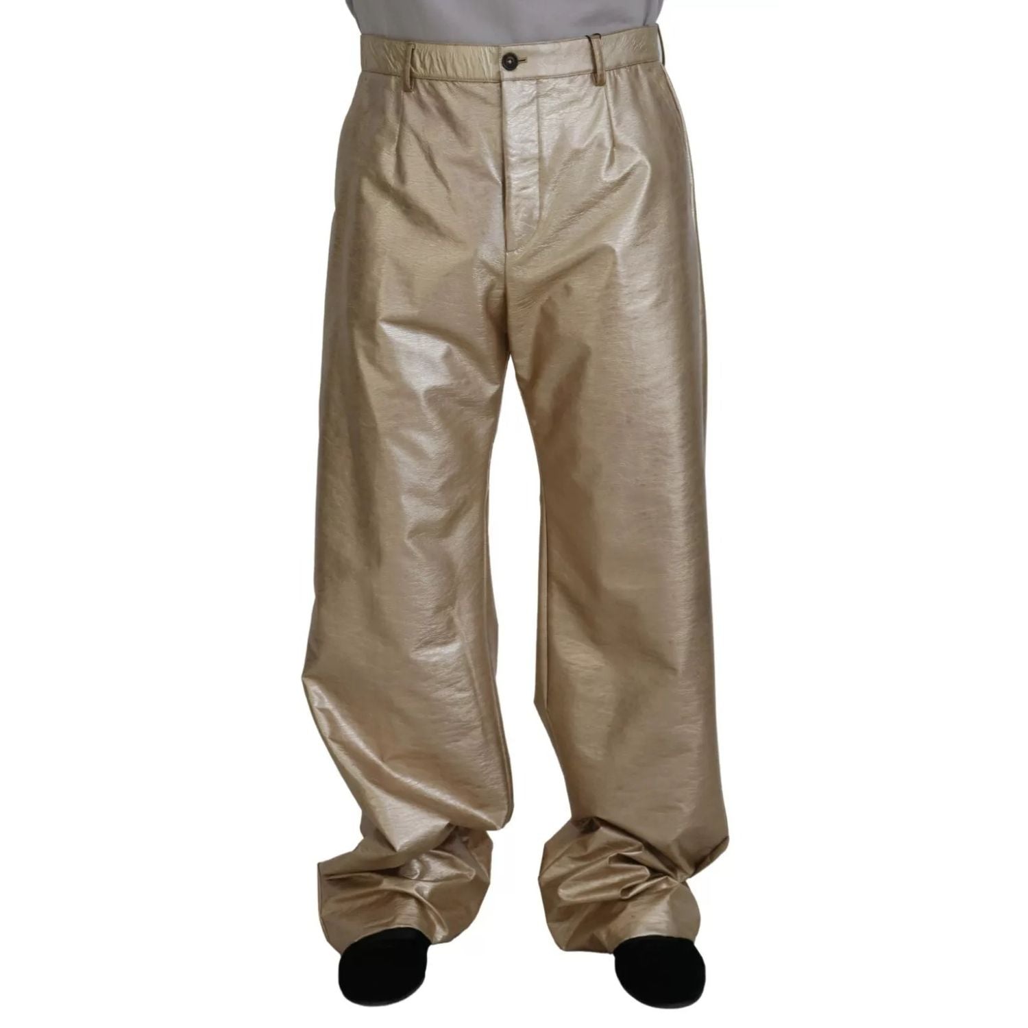 Dolce & Gabbana Metallic Gold Polyester StraightTrouser Pants