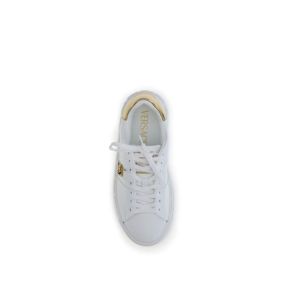 Versace White Calf Leather Bos Taurus Low Top Sneakers