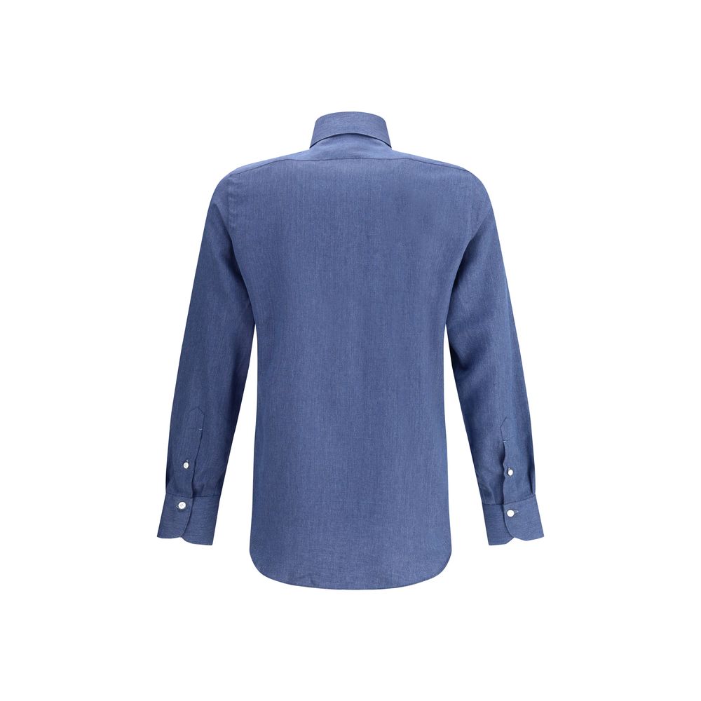 Finamore Blue Cotton Dress Shirt