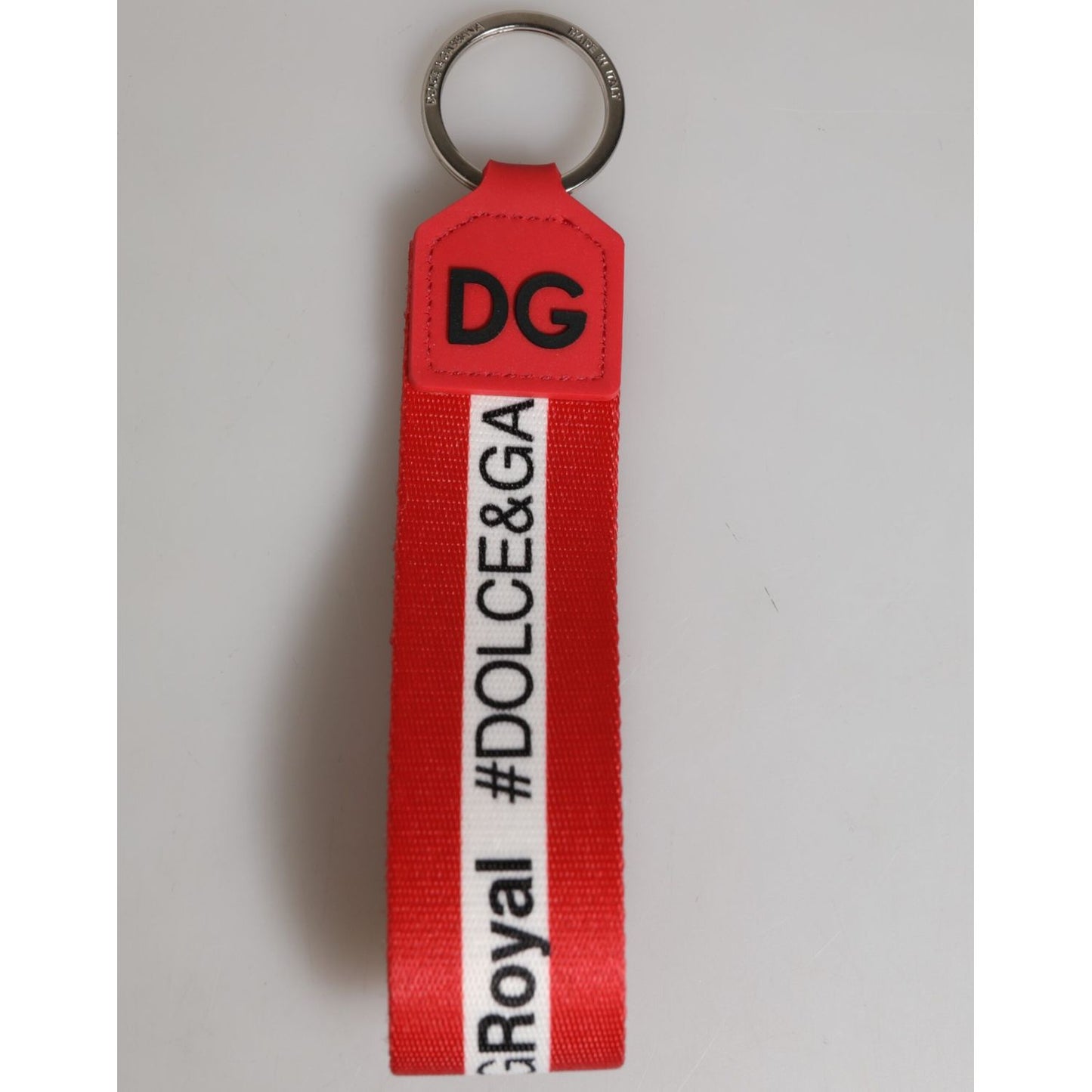 Dolce & Gabbana Red Logo Polyester Silver Brass Holder Keychain Keyring