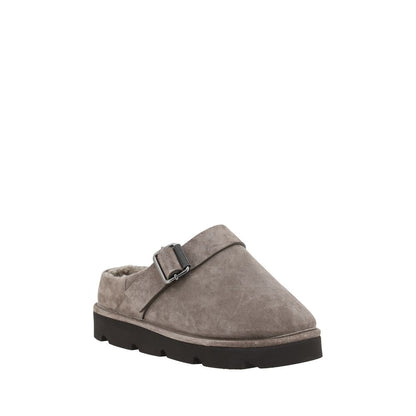 Brunello Cucinelli Gray Calf Leather Bos Taurus Clogs