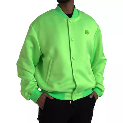 Dolce & Gabbana Neon Green Polyester Long Sleeves Men Bomber Jacket