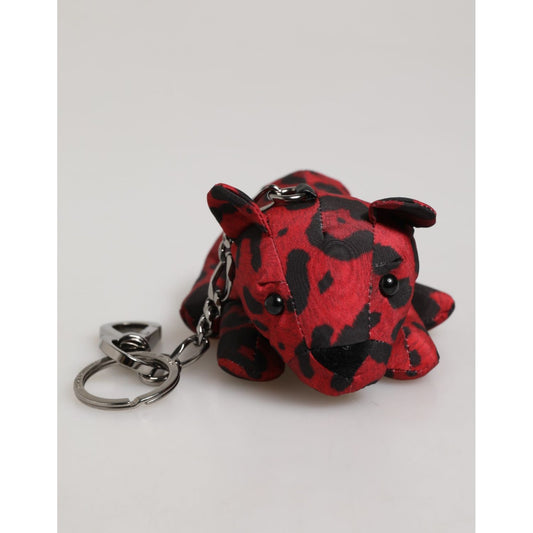 Dolce & Gabbana Red Black Polyester Animal Silhouette Bag Keychain Keyring