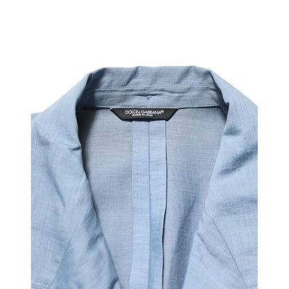 Dolce & Gabbana Light Blue Linen Double Breasted Men Jacket Blazer