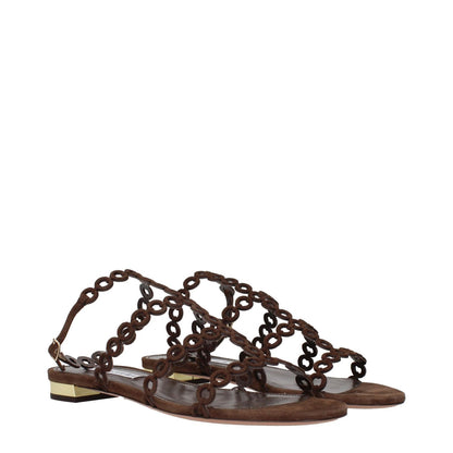 Aquazzura Brown Leather Flat Sandals