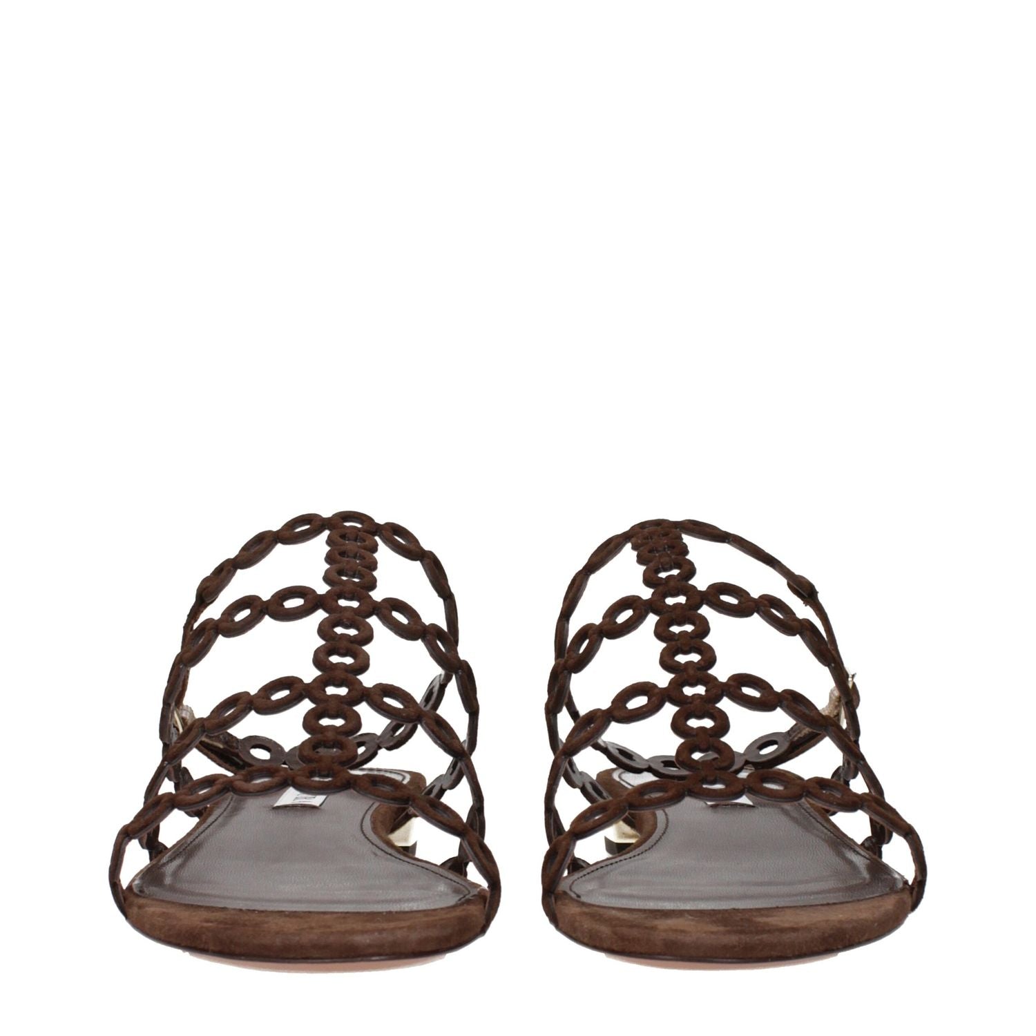 Aquazzura Brown Leather Flat Sandals