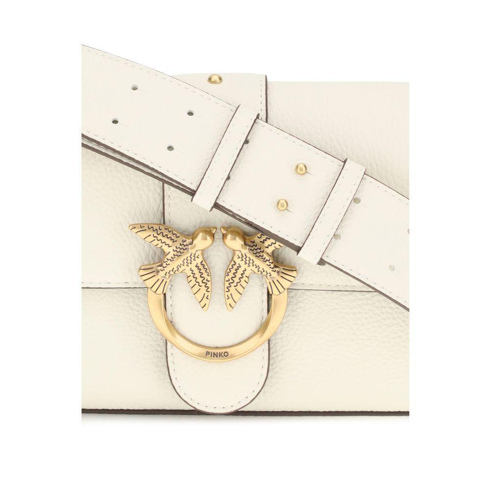 PINKO White Calf Leather Bos Taurus Shoulder Bag
