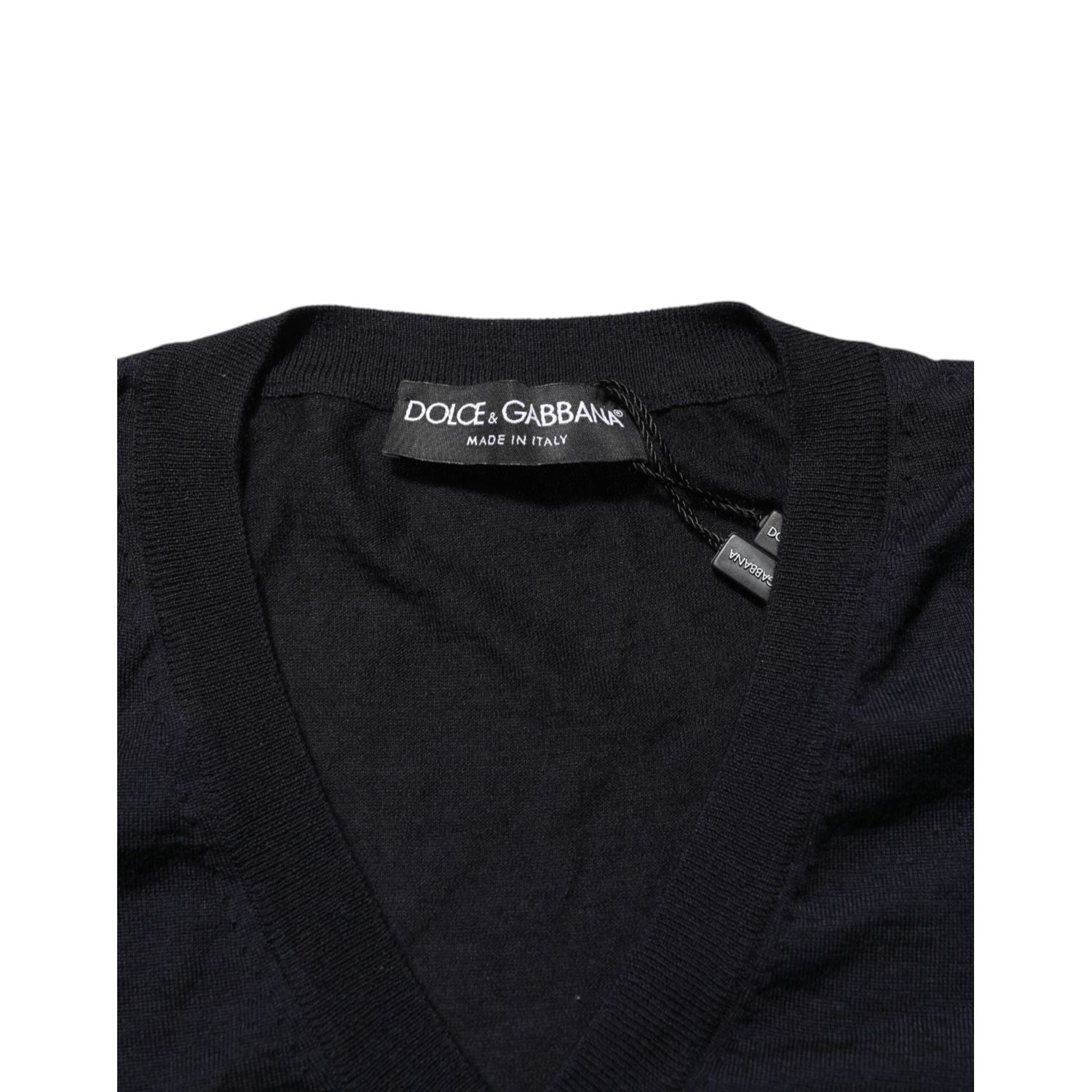Dolce & Gabbana Black Cashmere Knit V-Neck Pullover Sweater