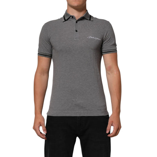 Dolce & Gabbana Gray Logo Embroidery Collared Polo T-shirt