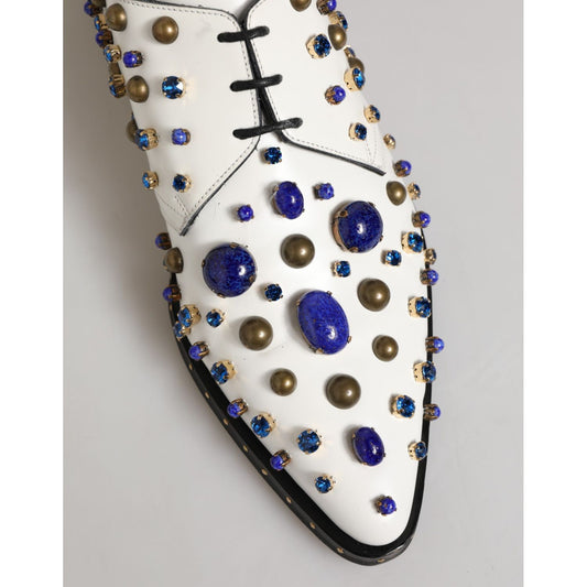 Dolce & Gabbana White Leather Crystals Embellished Dress Shoes