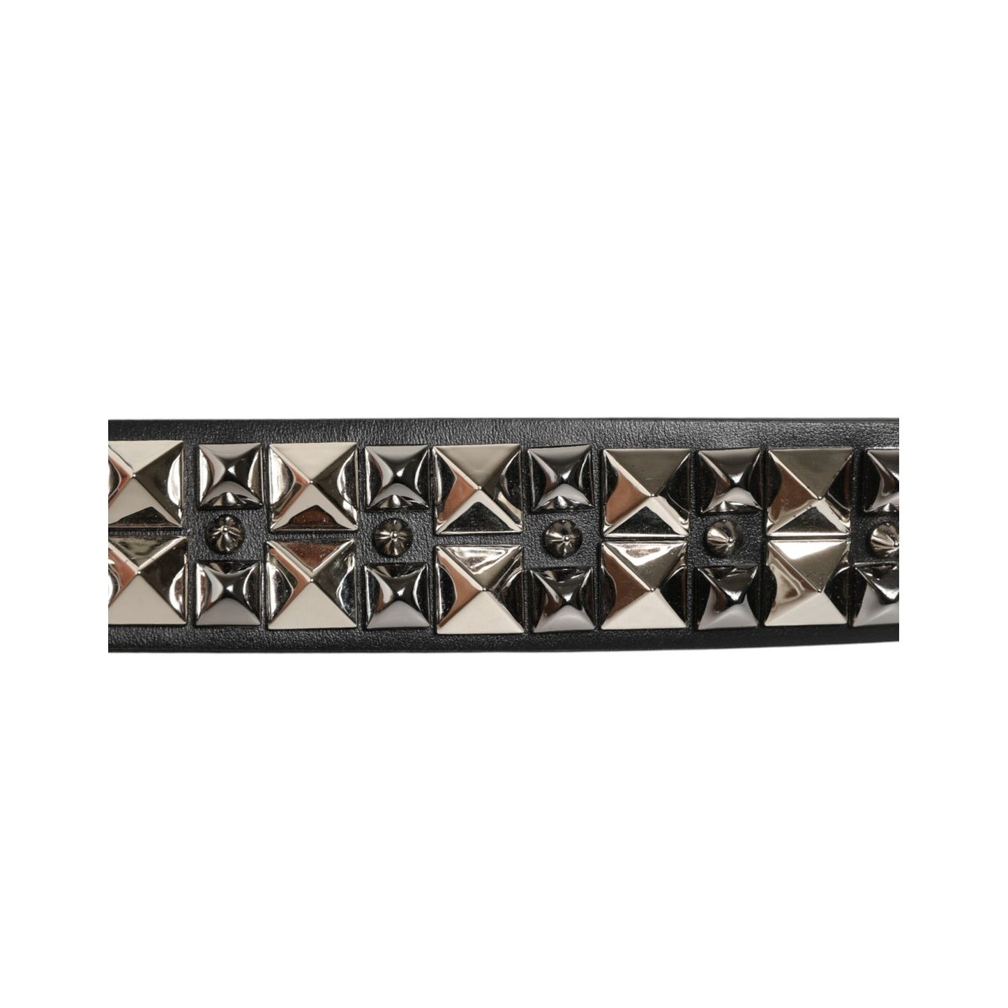 Dolce & Gabbana Black Calf Leather Studded Silver Buckle Belt
