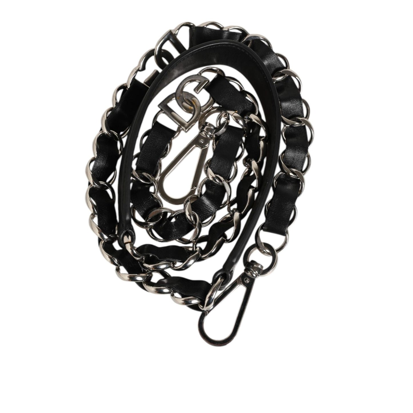 Dolce & Gabbana Black Leather Silver Chain Bag Accessory Shoulder Strap