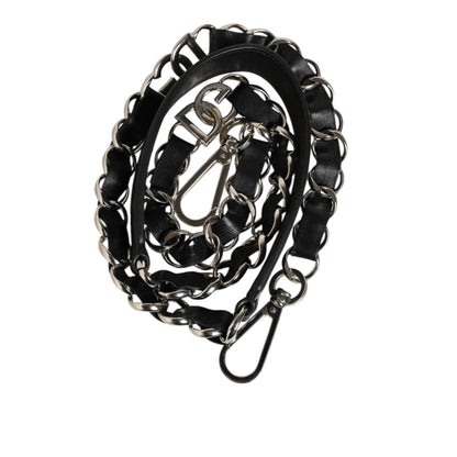 Dolce & Gabbana Black Leather Silver Chain Bag Accessory Shoulder Strap