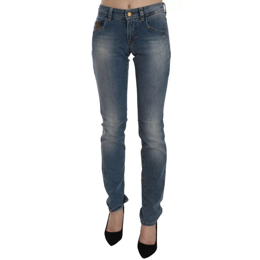 John Galliano Blue Washed Mid Waist Skinny Casual Denim Pants
