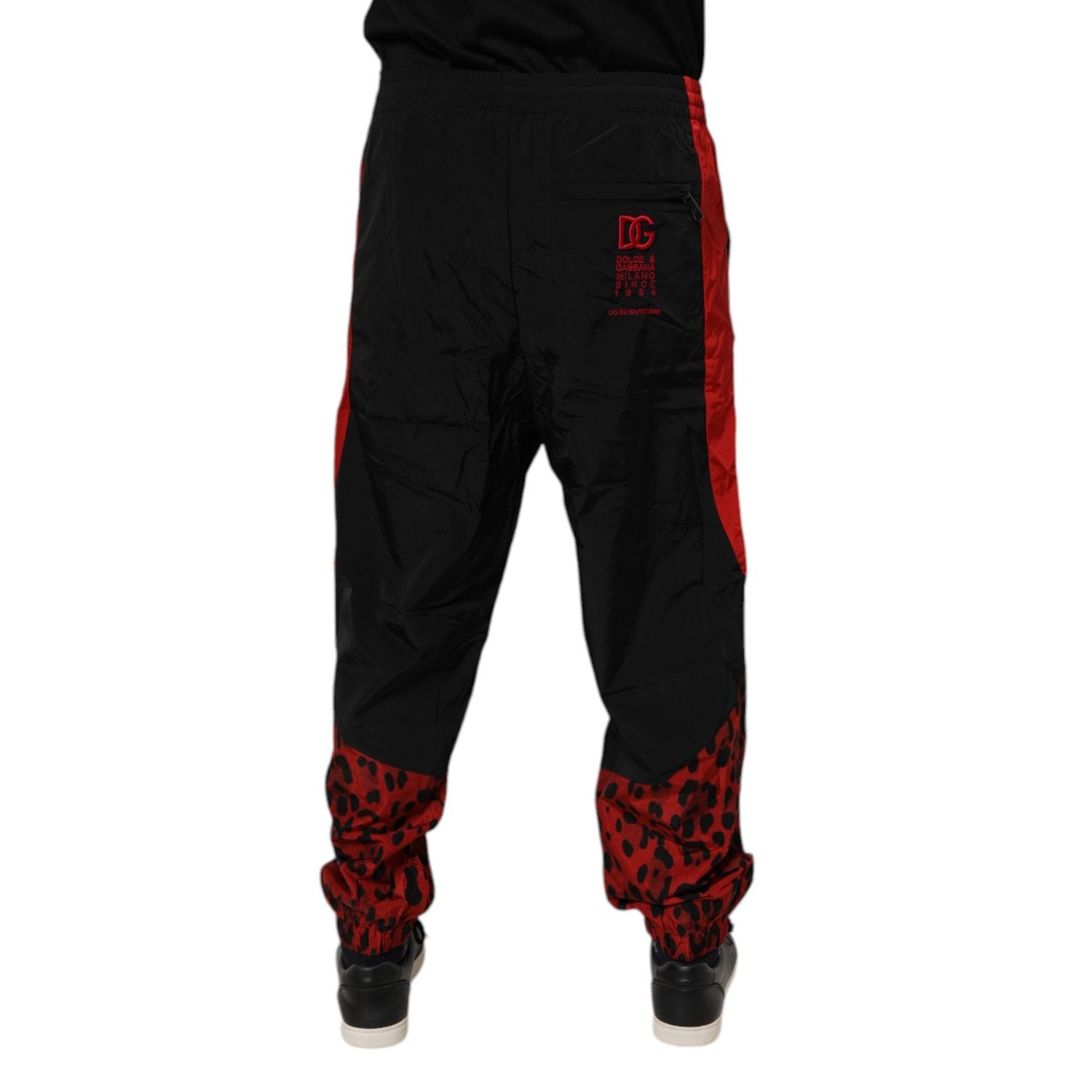 Dolce & Gabbana Black Red Leopard Print Nylon Jogger Pants