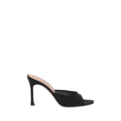 Amina Muaddi Black Nylon Stiletto Heel Sandals