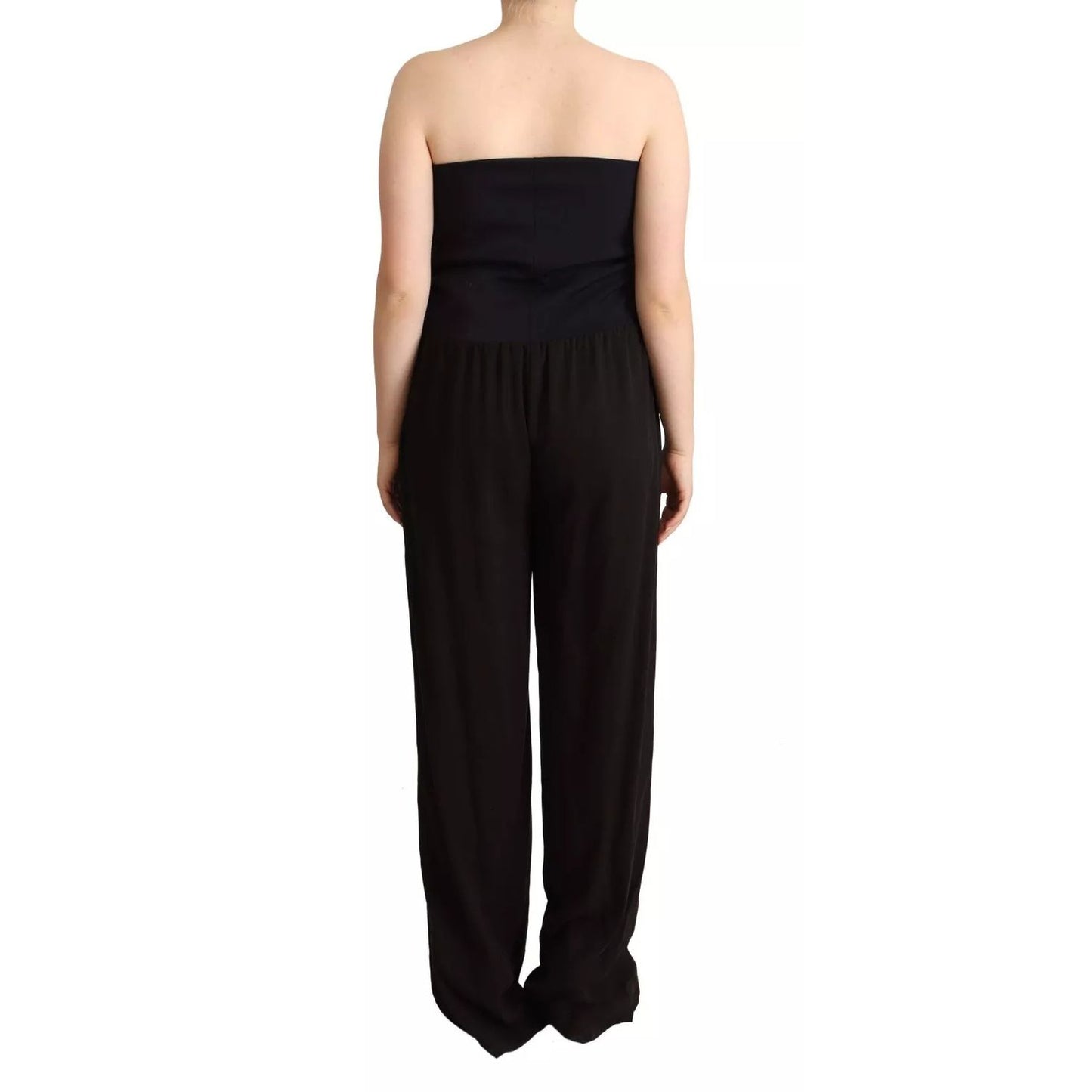 GF Ferre Black Lyocell Strapless Straight Trouser Jumpsuit