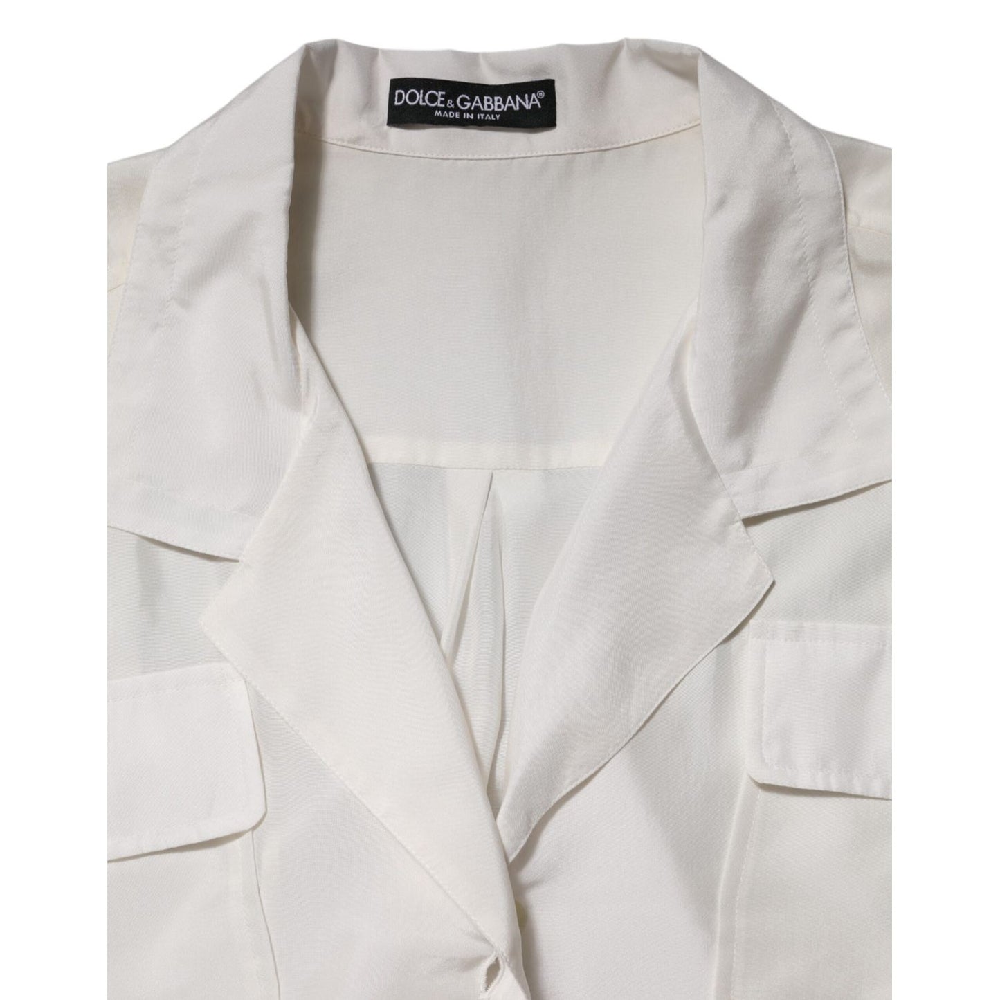 Dolce & Gabbana Off White Silk Button Down Polo Shirt Top