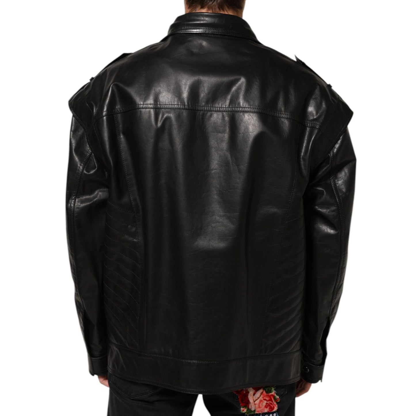 Dolce & Gabbana Black Leather Full Zip Biker Blouson Jacket